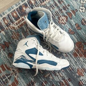 Kids White and Blue Jordan Shoes